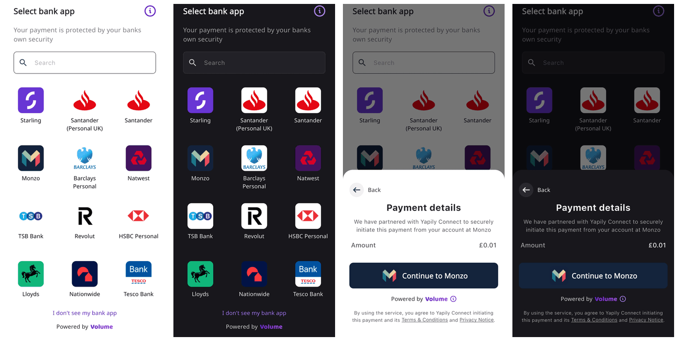 Volume components in light and dark mode